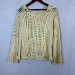 O’Neill Crochet Long Sleeve Sweater Flare Pocket Drawstring Beach Vacation Boho